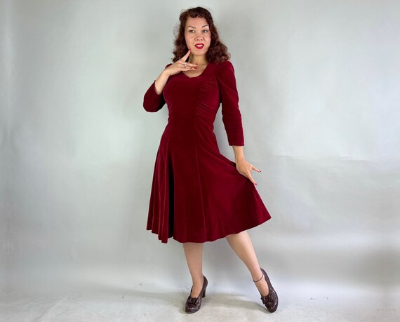 1930s Red Velvet Cake Dress | Vintage 30s Crimson… - image 5