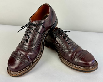 1940s Delightful Dandy Shoes | Vintage 40s Oxblood Red Cap Toe Oxfords with Layered Stitching and Pinked Edges | Size 8 US