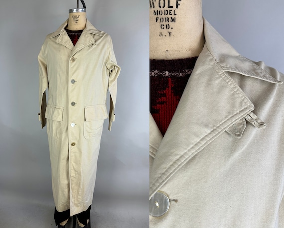 1910s Get Ready to Drive Duster Coat | Vintage Antique Teens Ecru Cotton Motoring Jacket Overcoat with Belted Back | Large