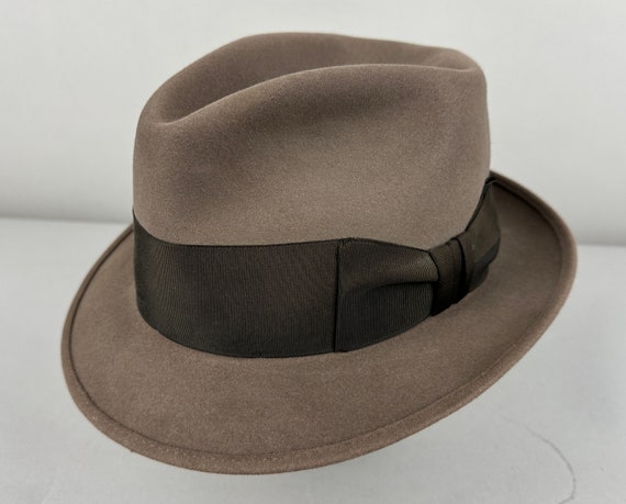 1950s Adam's Appealing Fedora | Vintage 50s Dove Grey Wool Felt Hat with Black Grosgrain Silk Band | Size 7&1/4 7.25 Large