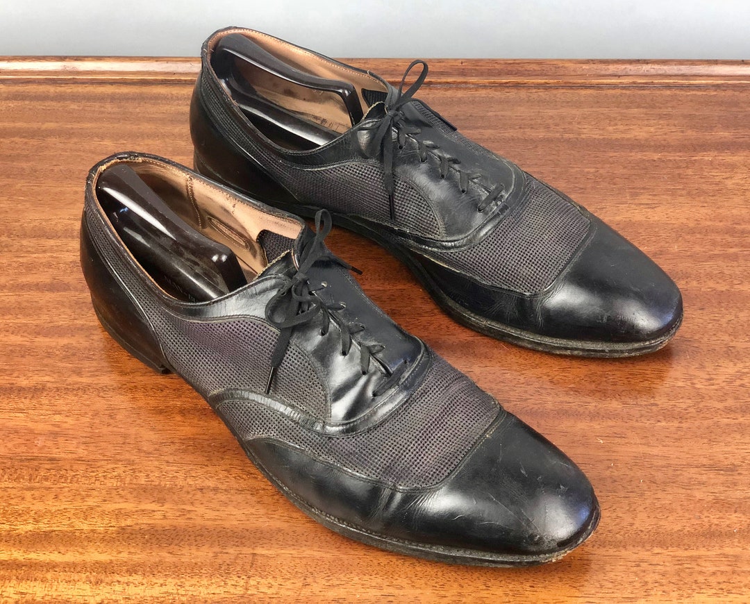 1940s Ventilated Mens Shoes Vintage 40s Black Apron Toe Oxford Leather ...