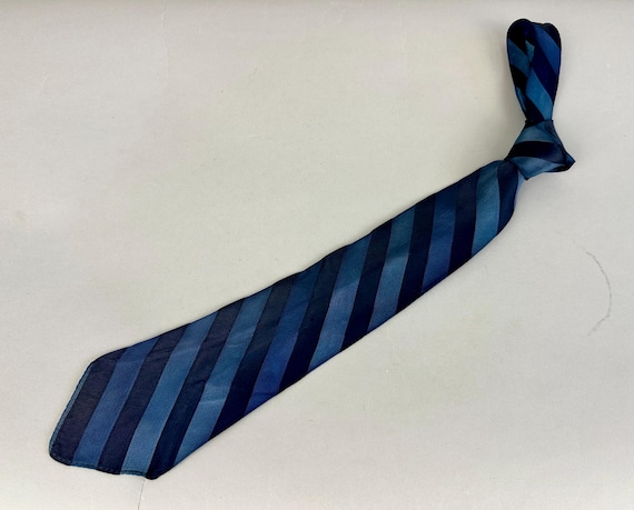 1930s A Classic Gentleman's Necktie | Vintage 30s Blue on Blue Tone on Tone Diagonal Bias Striped Silk Self Tie Cravat