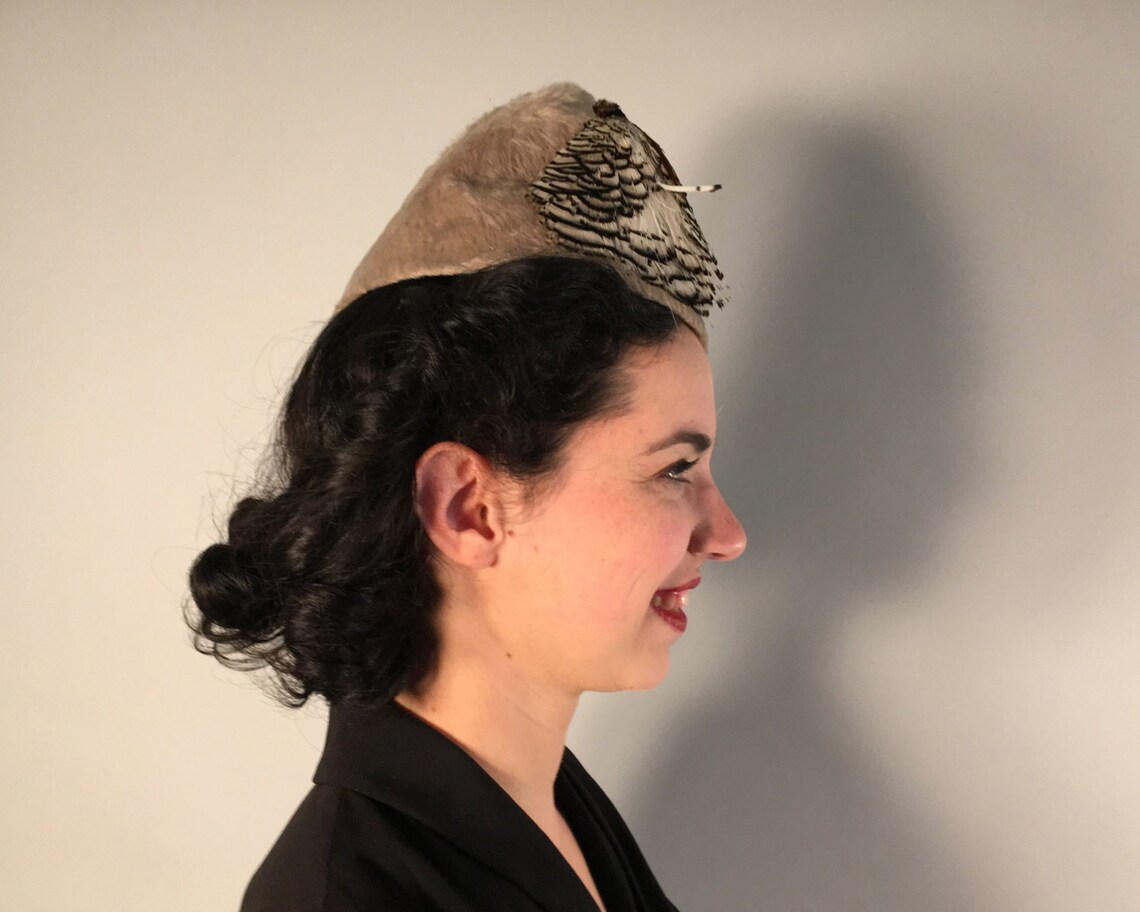 1930s Feather Pointy Hat Vintage 30s Gray Grey Pointy Wool Etsy