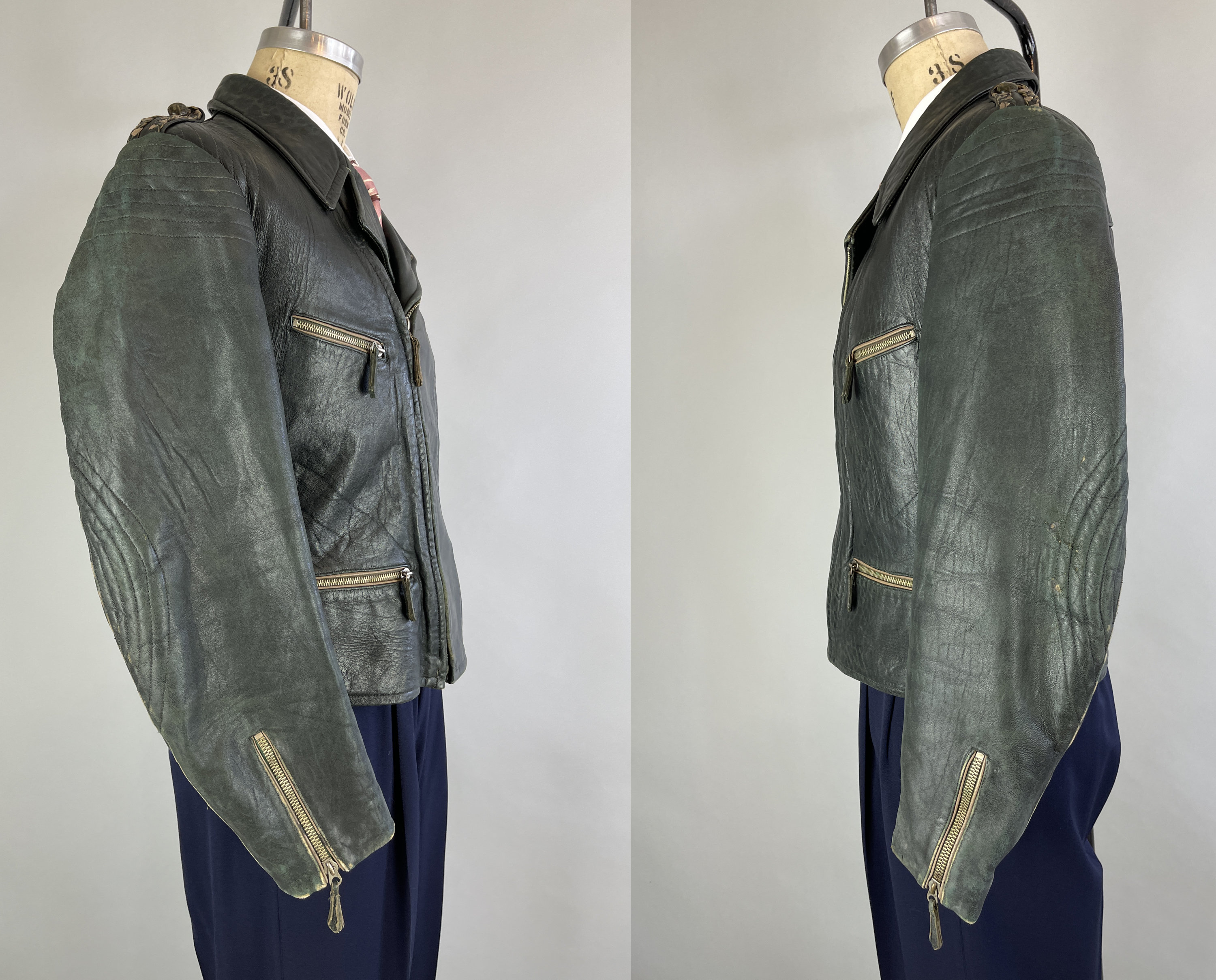 Etsy Jacket Back Belted Delinquent Flannel 1930s 30s Leather Black Jacket - Vintage Lining Dandy Large & Deco W/ zipp Motorcycle Art Hardware