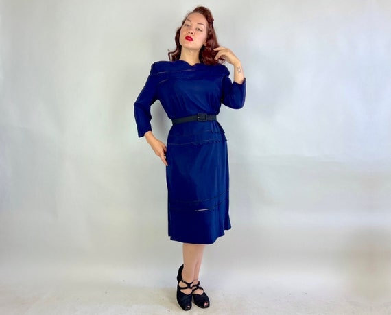 1940s Scalloped Soiree Dress | Vintage 40s Navy B… - image 5