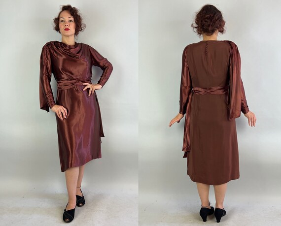 1930s Bold and Bronze Dress | Vintage 30s Brown R… - image 3