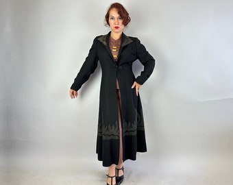 1930s Soutache Sophistication Coat | Vintage 30s Noir Black Wool