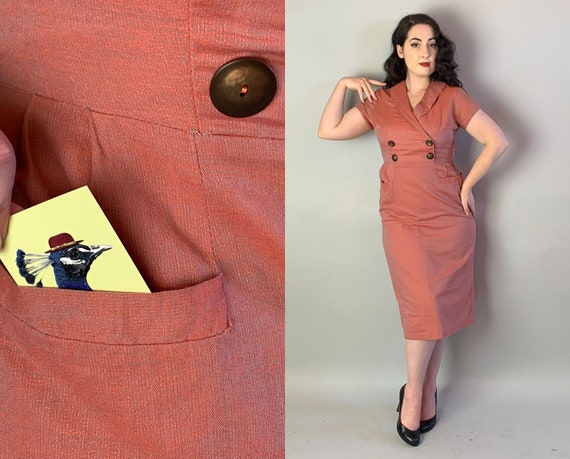 1940s Perfect Pencil Dress | Vintage 40s Coral Pin