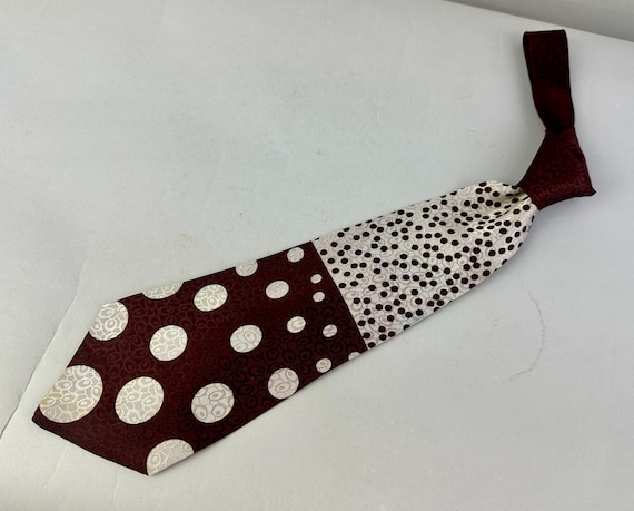 1940s Polka-Dot Kiss Necktie | Vintage 40s Chocolate Brown and Icy Grey Dotted Spotted Polkadot Rayon Wide Self Tie Cravat