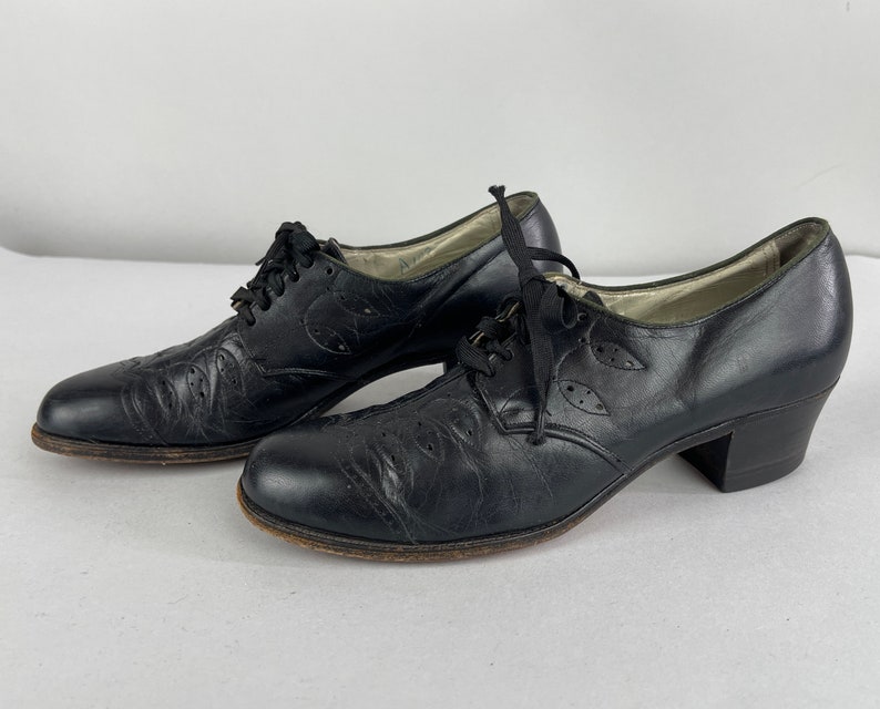 1940s Deco Darling Lace up Oxfords Vintage 40s Black Leather - Etsy