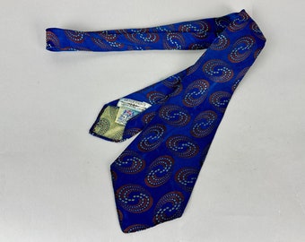 1930s Hollywood Starry Night Swirls Necktie | Vintage 30s Blue Silk Brocade with Copper and Silver Swirled Pattern Self Tie by Hollyvogue