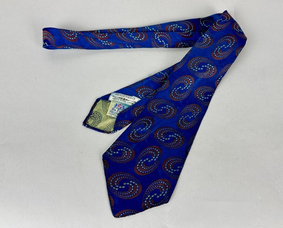 1930s Hollywood Starry Night Swirls Necktie | Vintage 30s Blue Silk Brocade with Copper and Silver Swirled Pattern Self Tie by Hollyvogue