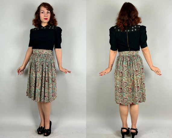1930s Pretty in Paisley Skirt | Vintage 30s Blue … - image 2