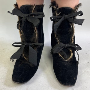 1930s Cold Weather Coverup Boots Vintage 30s Black Velvet Ribbon Lace Up Wedge Style Shoe Slip Covers Booties Victorian Style Size 7-8 image 3