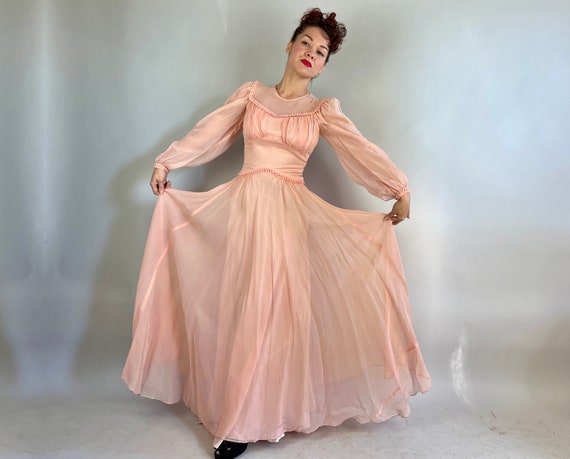 1940s Peachy Keen Gown | 40s Peach Pink Maxi Dres… - image 6