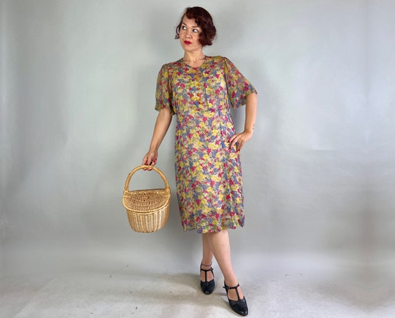 1930s Gatsby Garden Frock | Vintage 30s Yellow Wh… - image 5