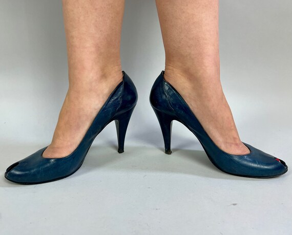 Vintage Ride the Wave Pumps | 80s-does-50s Navy B… - image 7