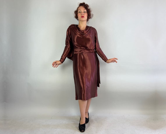 1930s Bold and Bronze Dress | Vintage 30s Brown R… - image 8