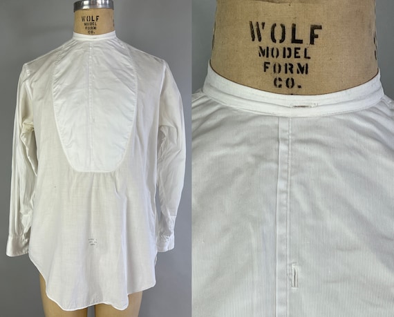 1920s Fredrick's Formal Shirt | Vintage Antique 20s Deco White Cotton Collarless Evening Tuxedo Shirt by "Arrow" | Medium 15.5 15&1/2 33