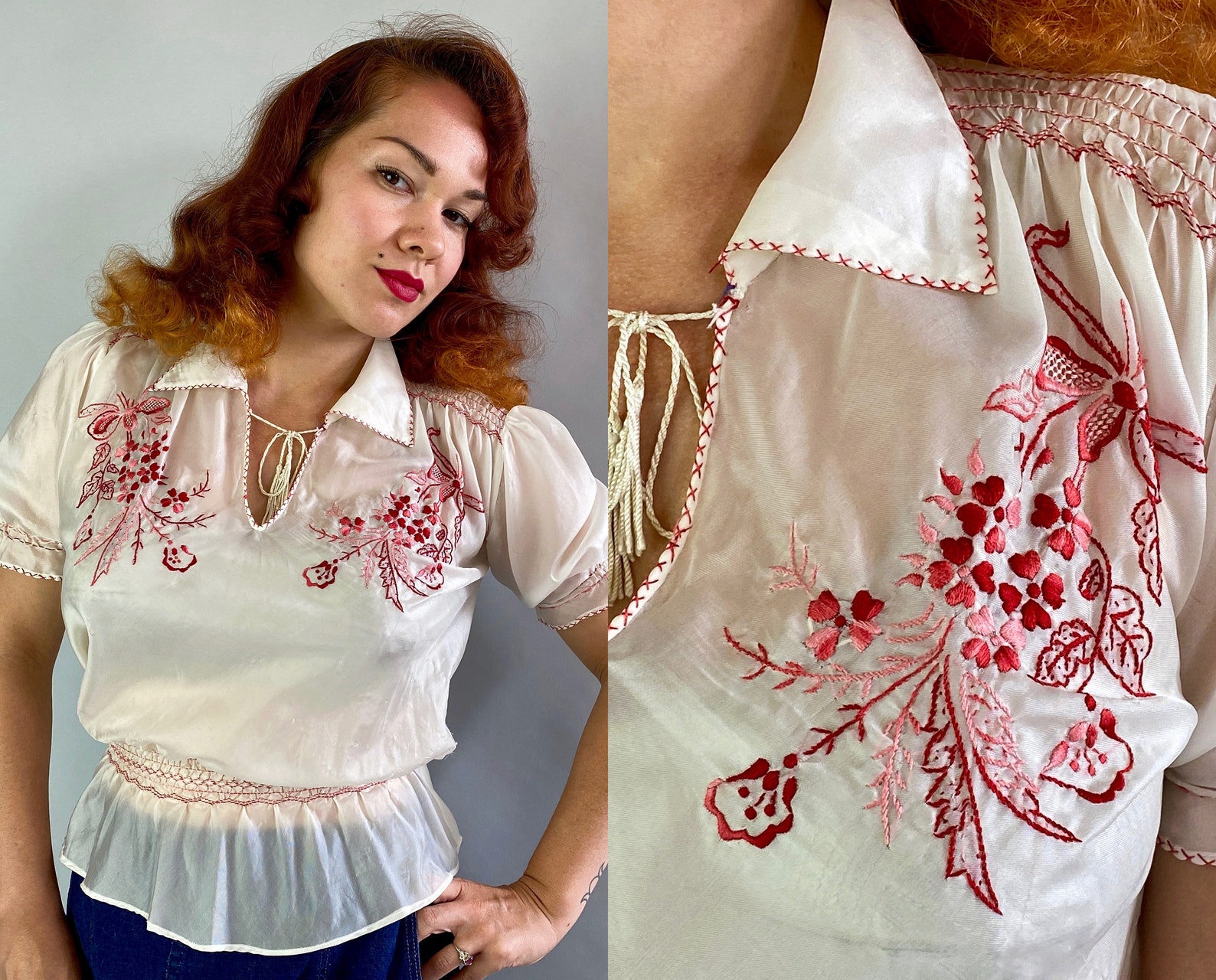 1940s Pleasant Peasant Blouse Vintage 40s White Parachute - Etsy
