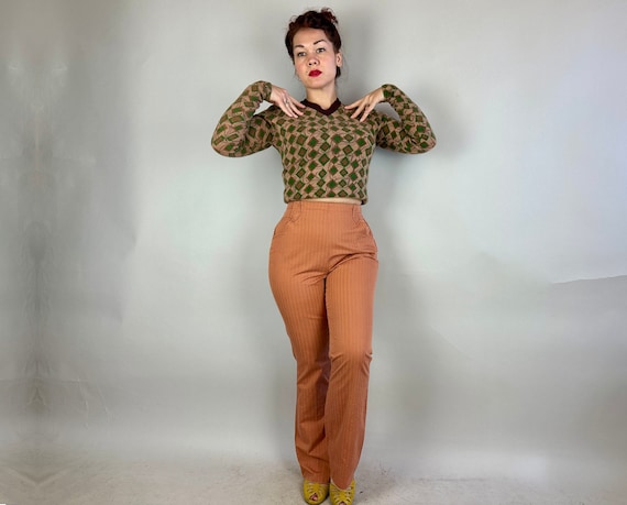 1950s Lady “lasso” Trousers | Vintage 50s Deadstock Peach Striped