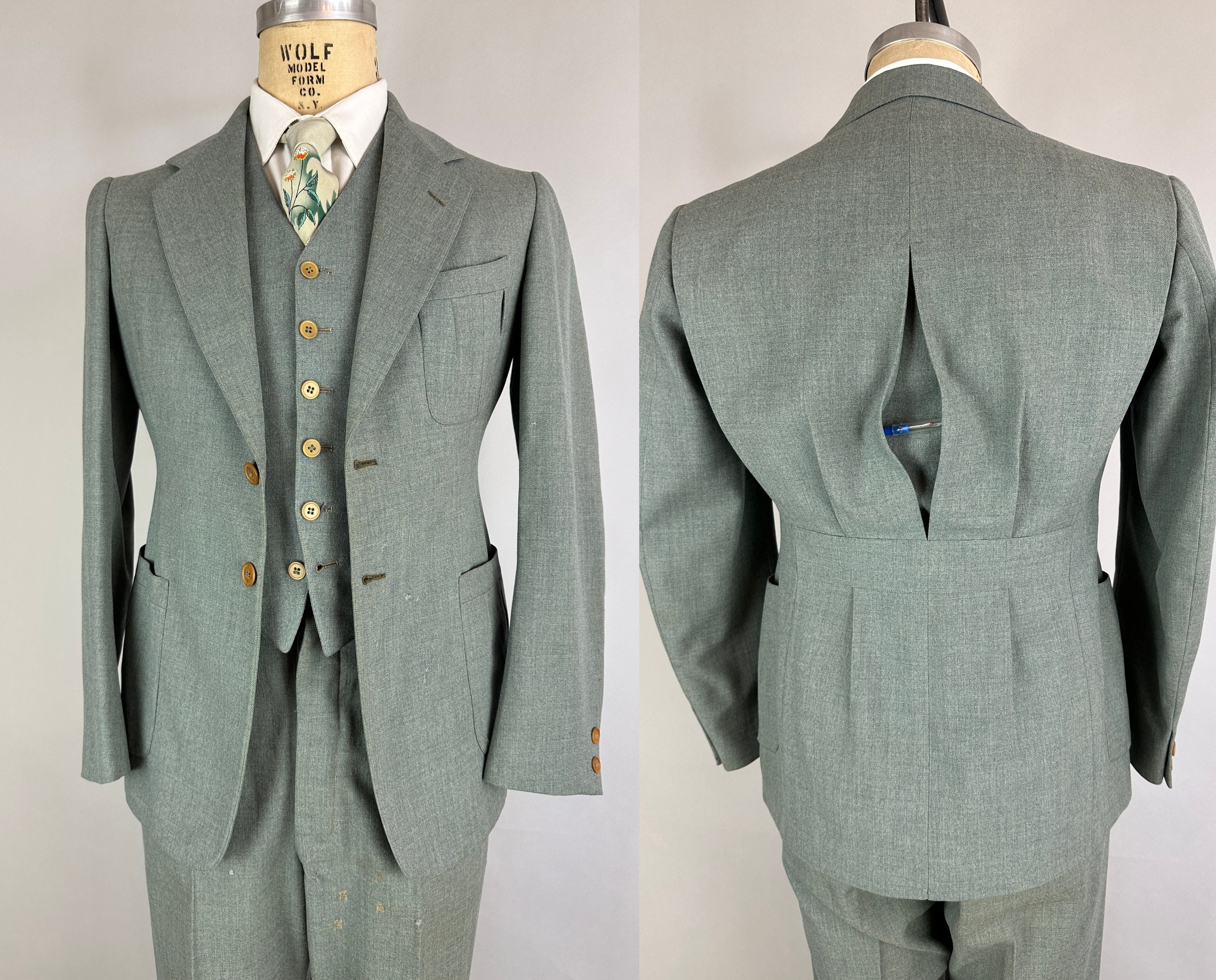 1930s Holy Grail Suit | Vintage 30s 3-Piece Sage Green Grey NRA