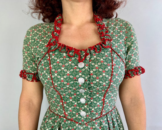 1940s Darling Dirndl Dress | Vintage 40s Green Wh… - image 6