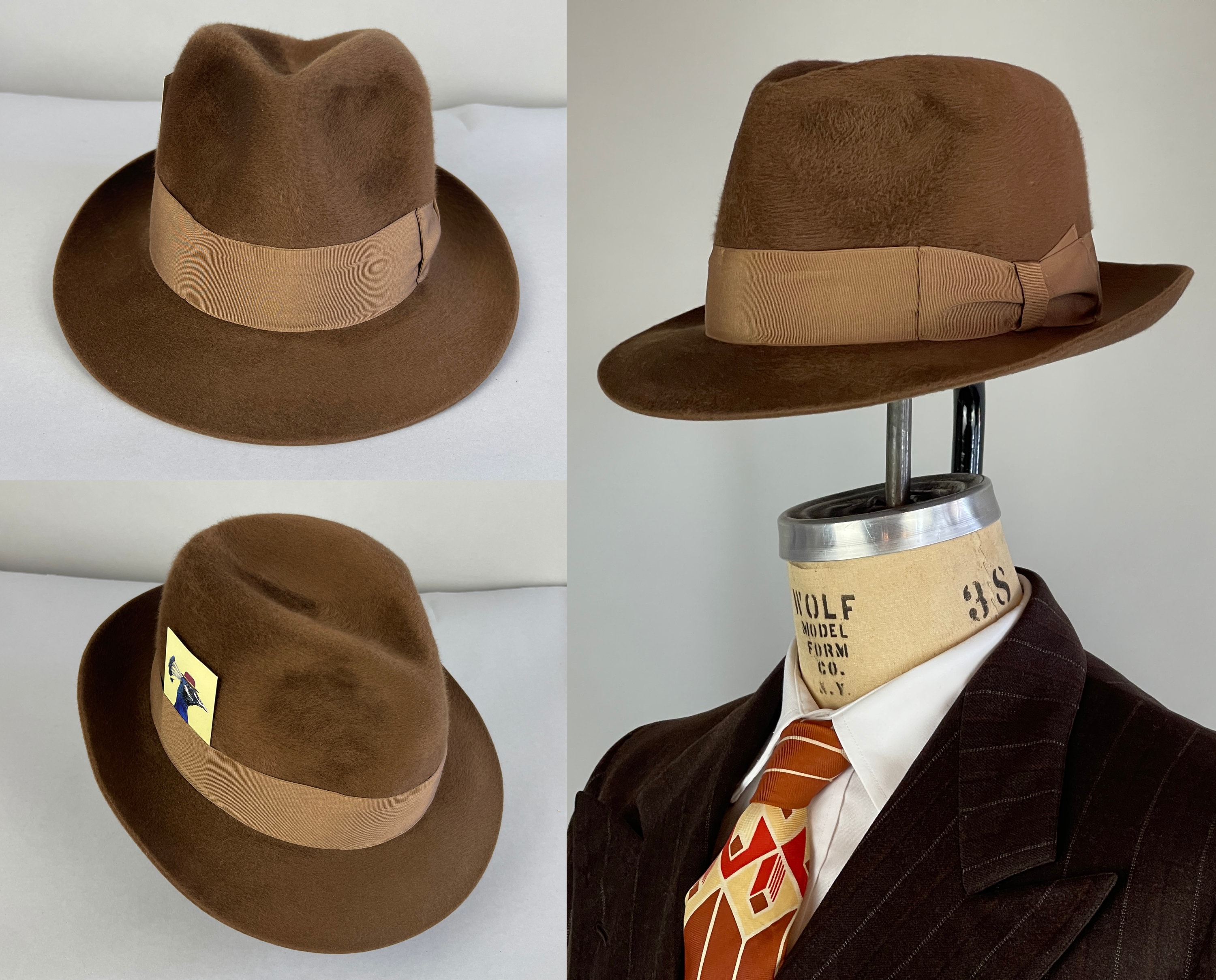 1940s Teddy s Teddy Bear Fedora Vintage 40s Borsalino Brown High Pile Beaver Felt Hat with Grosgrain Ribbon Band Size 7 3 8 Large