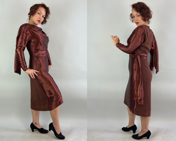1930s Bold and Bronze Dress | Vintage 30s Brown R… - image 2
