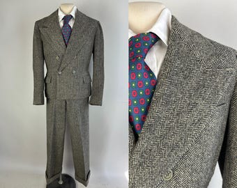 1930s Three-piece Belted-back Suit | Vintage 30s Steel Grey Shark