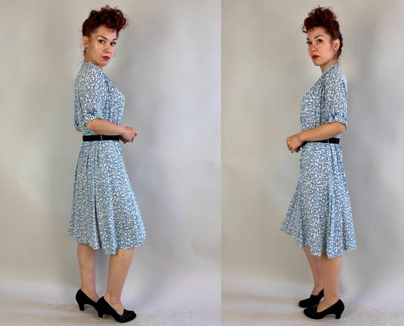 1940s Step in Time Dress | Vintage 40s Blue and W… - image 8