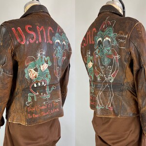 1940s USMC Locked Jaws Jacket Vintage 40s Hickory Brown Leather Hand ...