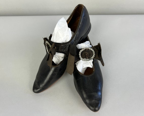 1910s Little Miss Mary Janes | Vintage Antique Edwardian Teens Children's Leather Flat Shoes with Buckles Buttons and Bows