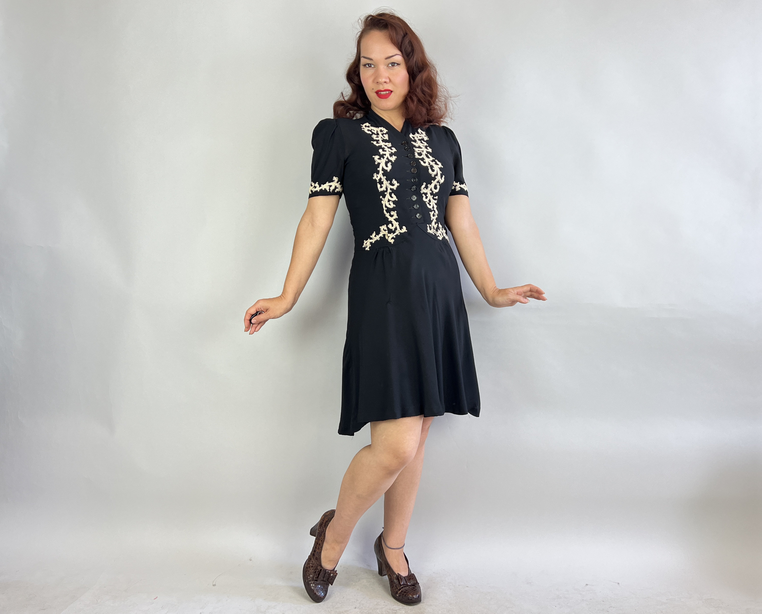 1940s Lovely Lucy's Little Black Dress Vintage 40s Black Rayon Crepe