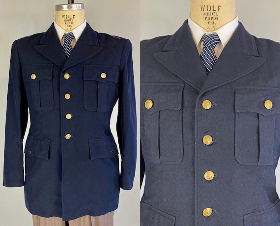 1930s Naval Nelson Jacket | Vintage 30s Soft Black Wool Formal Military Navy Uniform Coat Blazer w/Peak Lapels & Pleats | Size 38-40 Medium