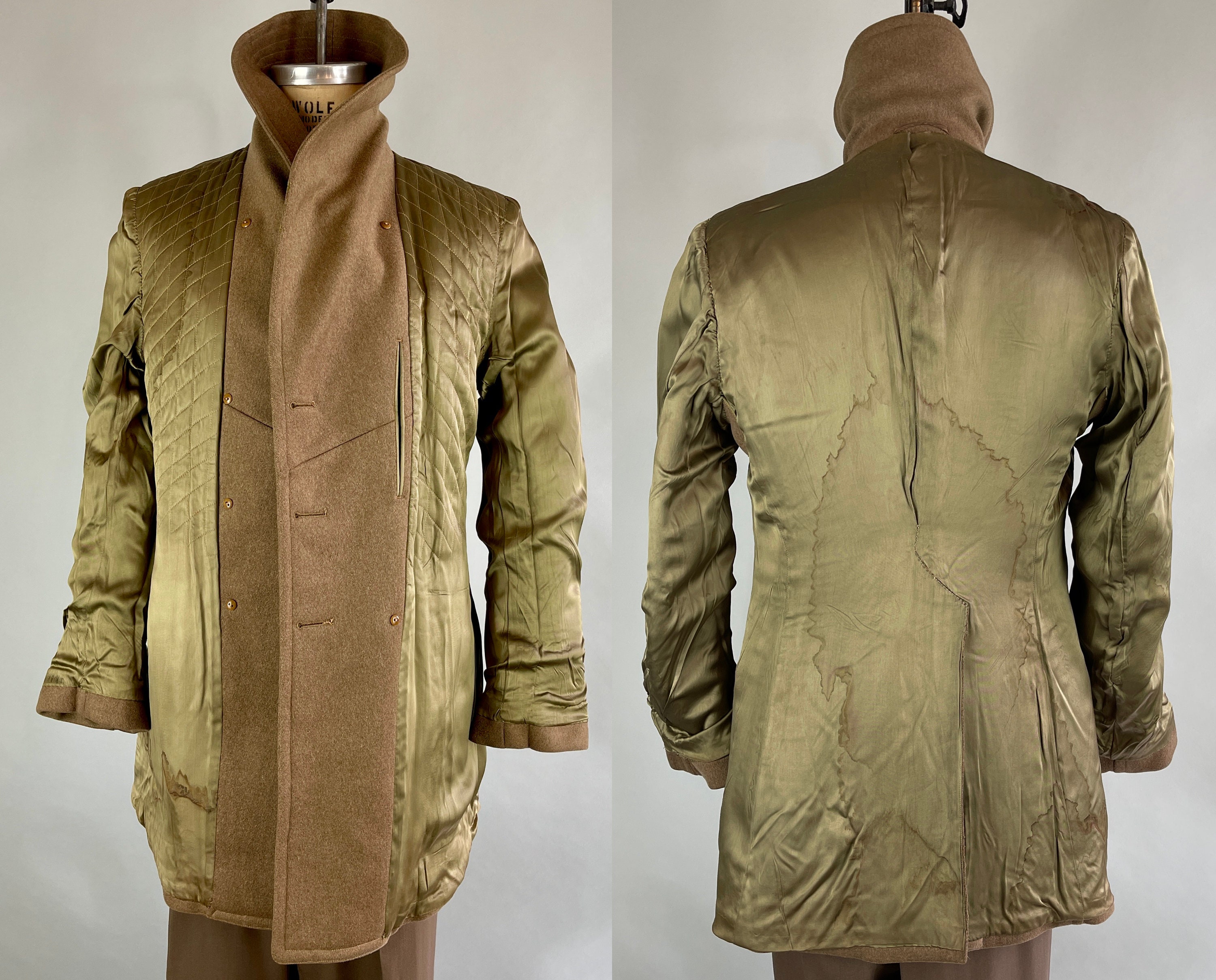 1940s 3rd in Command Coat | Vintage 40s WWII Olive Green 1940s 3rd in Command Coat | Vintage 40s WWII Olive Green