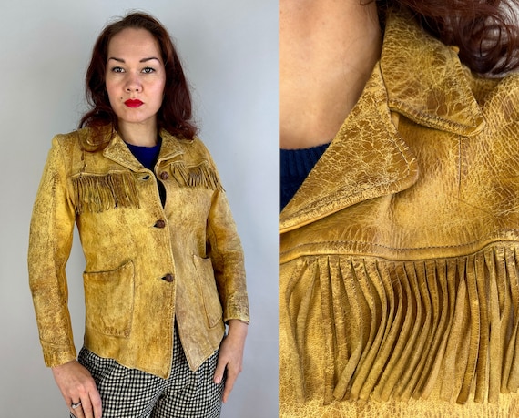 1930s Wild West Wendy Jacket | Vintage 30s Yellow Ochre Weathered Leather Fringe Western Cowgirl Short Coat | Extra Small XS Small