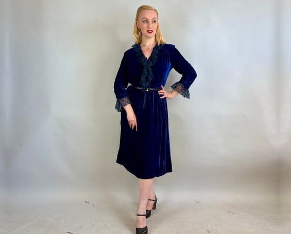 1930s Astonishing Azure Dress | Vintage 30s Deep … - image 4