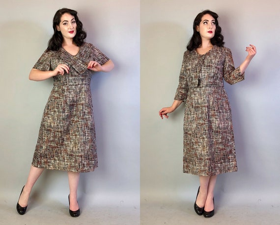 XXL 1950s Dress Belted Brown Volup Short Sleeve Cocktail Party