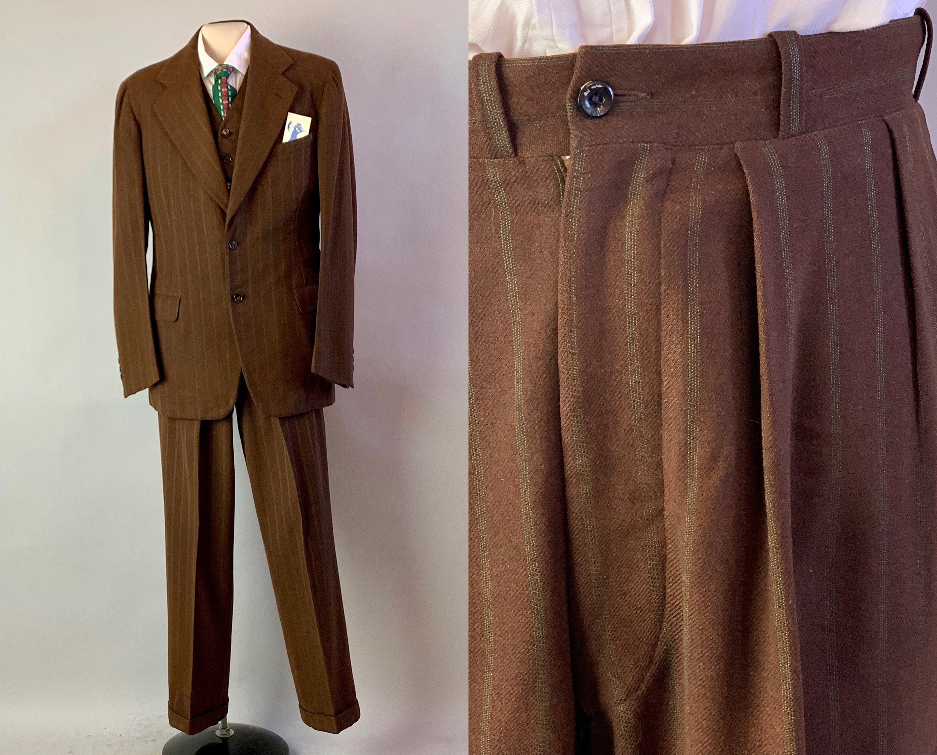 1940s 3-piece Suit Dated 1947! | Vintage 40s Hickory Brown With W