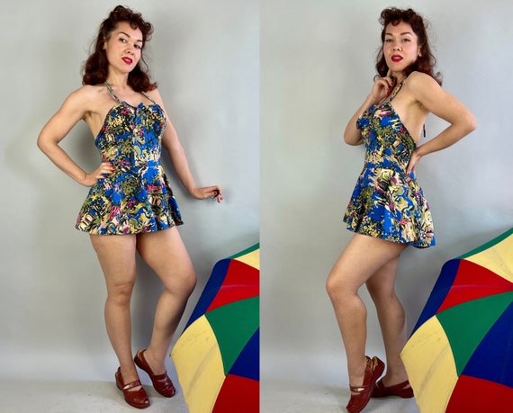 1940s Pinup Peggy Playsuit | Vintage 40s Colorful… - image 7