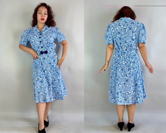 1930s Blossom in Blue Frock | Vintage 30s Blue an… - image 8