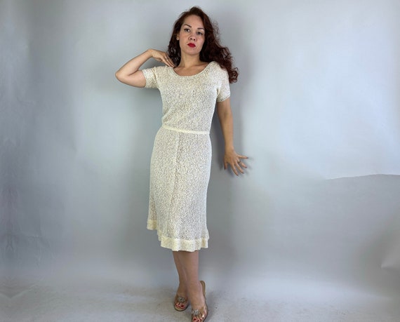 1950s Sweet as Cream Knit Dress | Vintage 50s Whi… - image 6