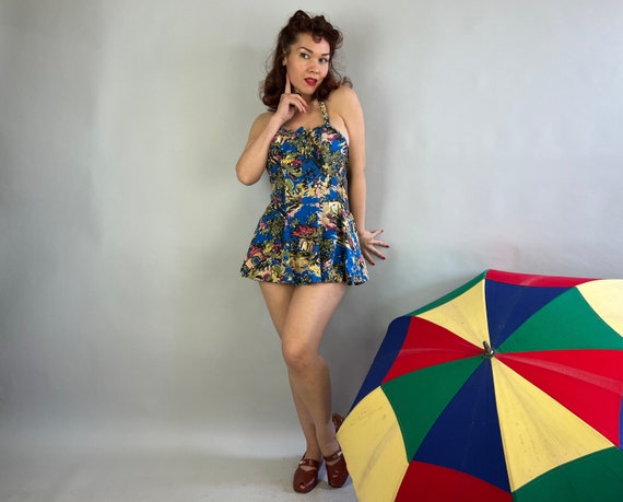 1940s Pinup Peggy Playsuit | Vintage 40s Colorful… - image 5