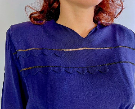 1940s Scalloped Soiree Dress | Vintage 40s Navy B… - image 6