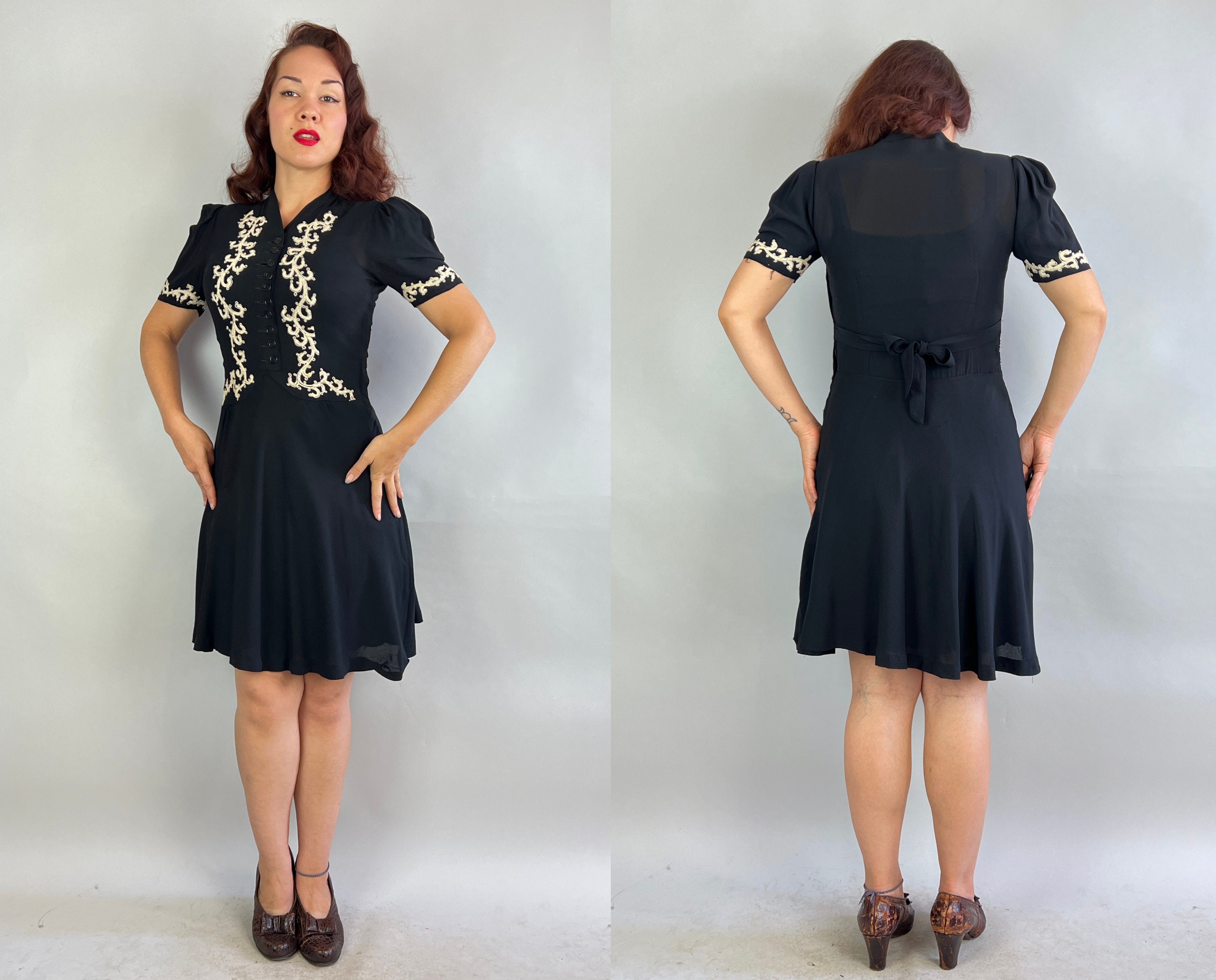 1940s Lovely Lucy's Little Black Dress Vintage 40s Black Rayon Crepe
