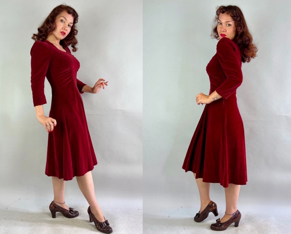 1930s Red Velvet Cake Dress | Vintage 30s Crimson… - image 7