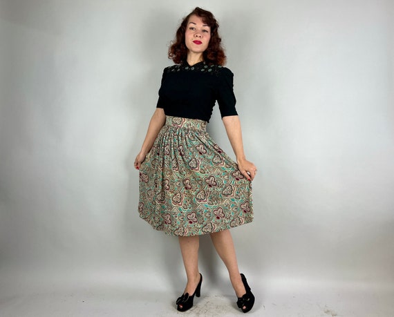 1930s Pretty in Paisley Skirt | Vintage 30s Blue … - image 9