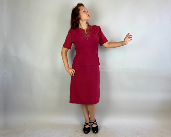 1940s Starlet Soiree Dress | Vintage 40s Raspberr… - image 6