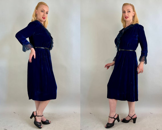 1930s Astonishing Azure Dress | Vintage 30s Deep … - image 10